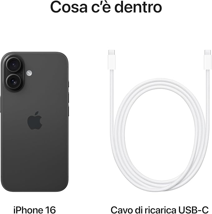 iPhone 16 Telefono 5G con Controllo fotocamera, chip A18; Nero
