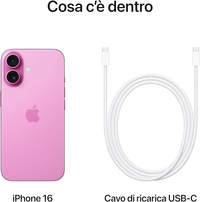 iPhone 16 Telefono 5G con Controllo fotocamera, chip A18 e tanta autonomia in più. Compatibile con AirPods; rosa