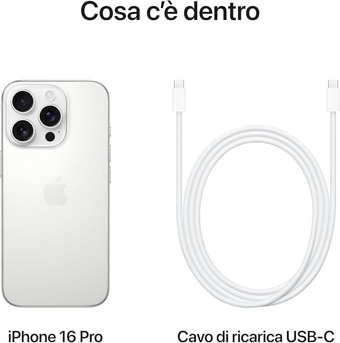 iPhone 16 Pro Telefono 5G con Controllo fotocamera, Dolby Vision 4K a 120 fps; pro Titanio Bianco