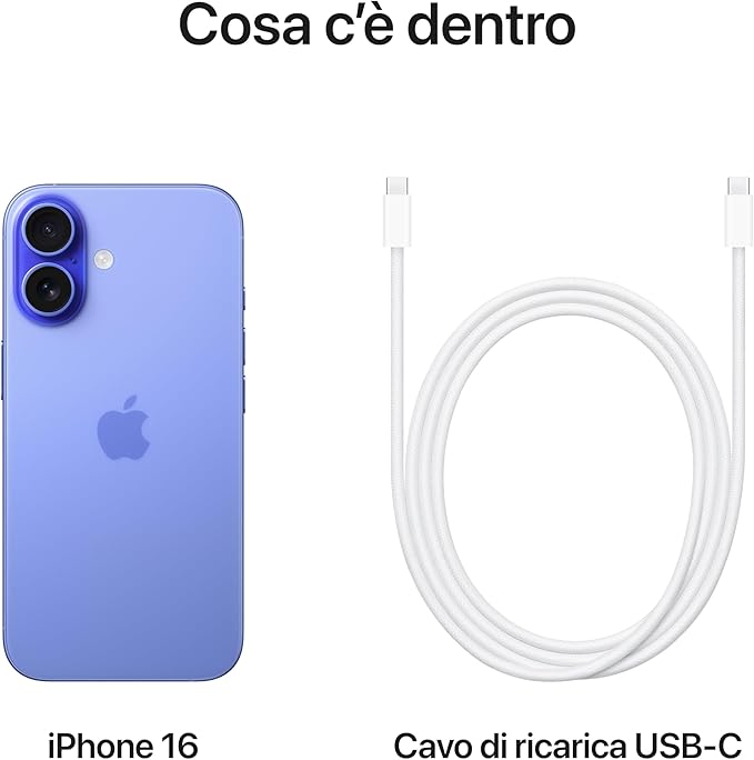 iPhone 16 Telefono 5G con Controllo fotocamera, chip A18; Blu Oltremare
