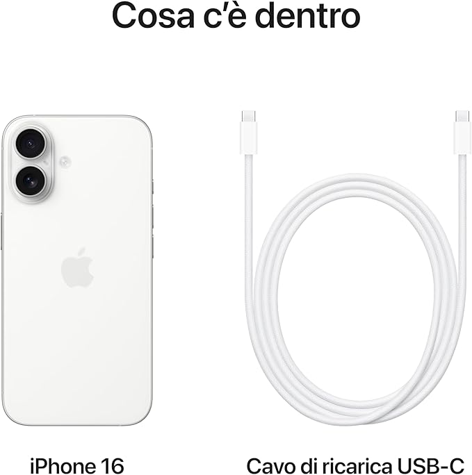 iPhone 16 Telefono 5G con controllo fotocamera, chip A18; Bianco