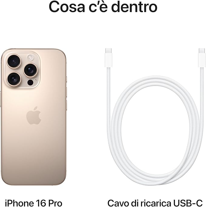 iPhone 16 pro Telefono 5G con Controllo fotocamera, Dolby Vision 4K a 120 fps; Titanio Sabbia