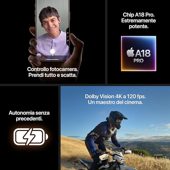 iPhone 16 pro Telefono 5G con Controllo fotocamera, Dolby Vision 4K a 120 fps; Titanio Naturale