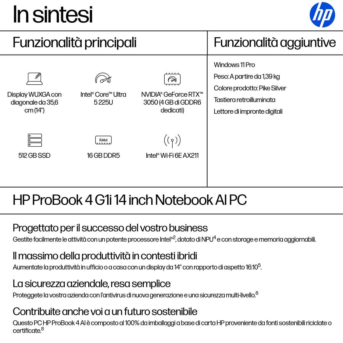 HP ProBook 4 G1i 14" Core Ultra 5 225U – dettaglio