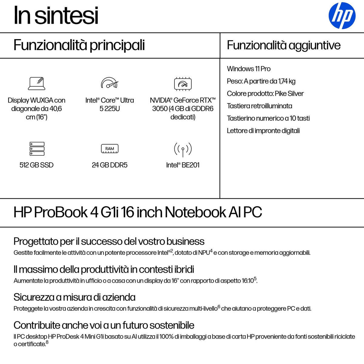 HP ProBook 4 G1i 16" Core Ultra 5 225U – dettaglio