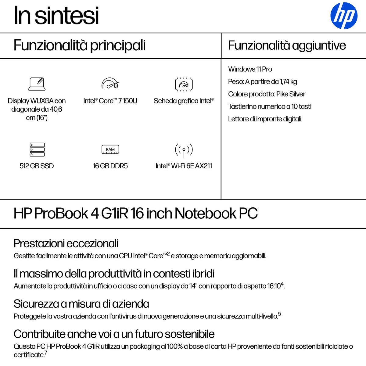 HP ProBook 4 G1iR 16" Core 7 150U – dettaglio