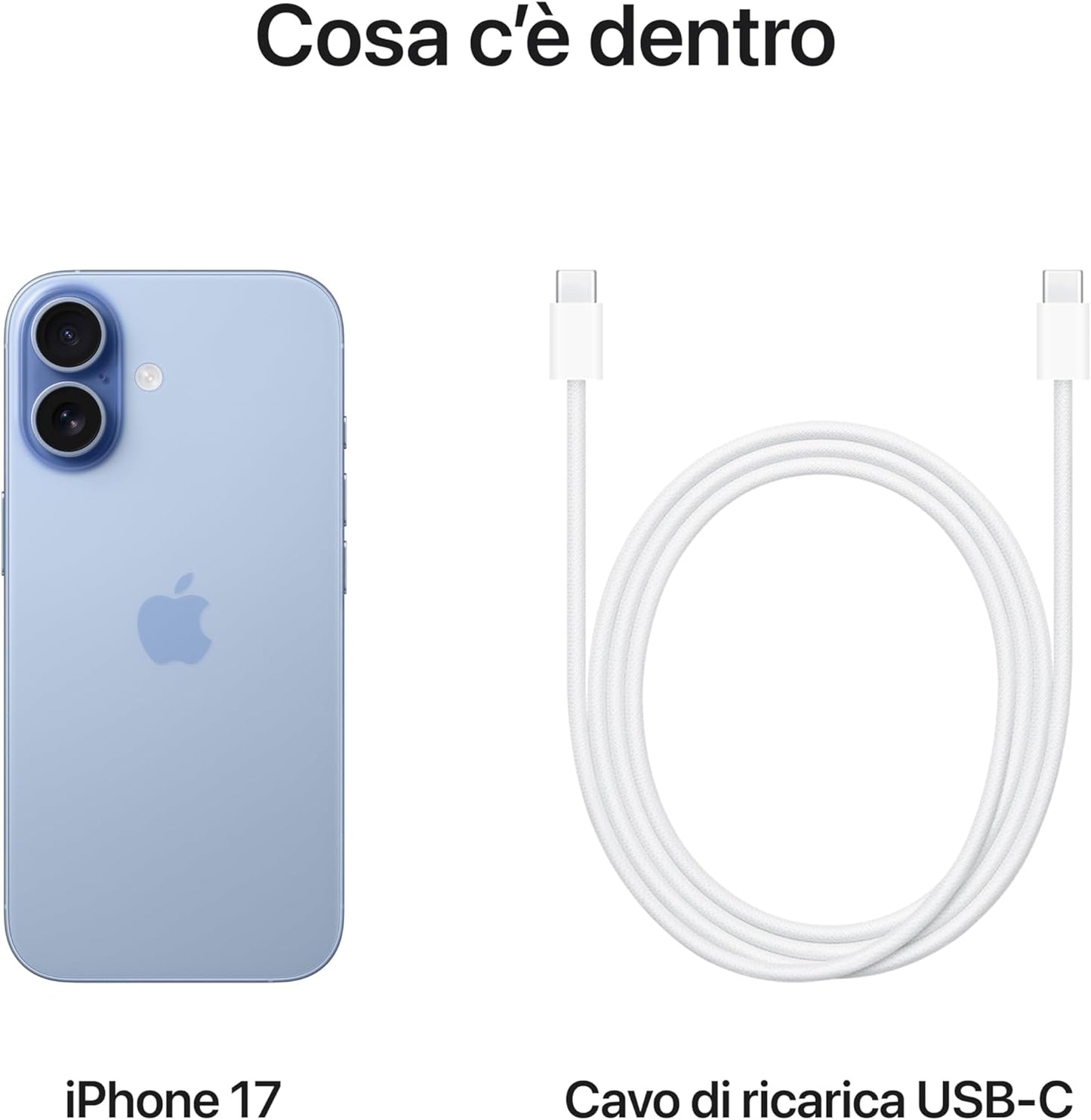 iPhone 17 (6,1") – Chip A19, Design Unibody, Fotocamera 48MP Azzurro Nebbia