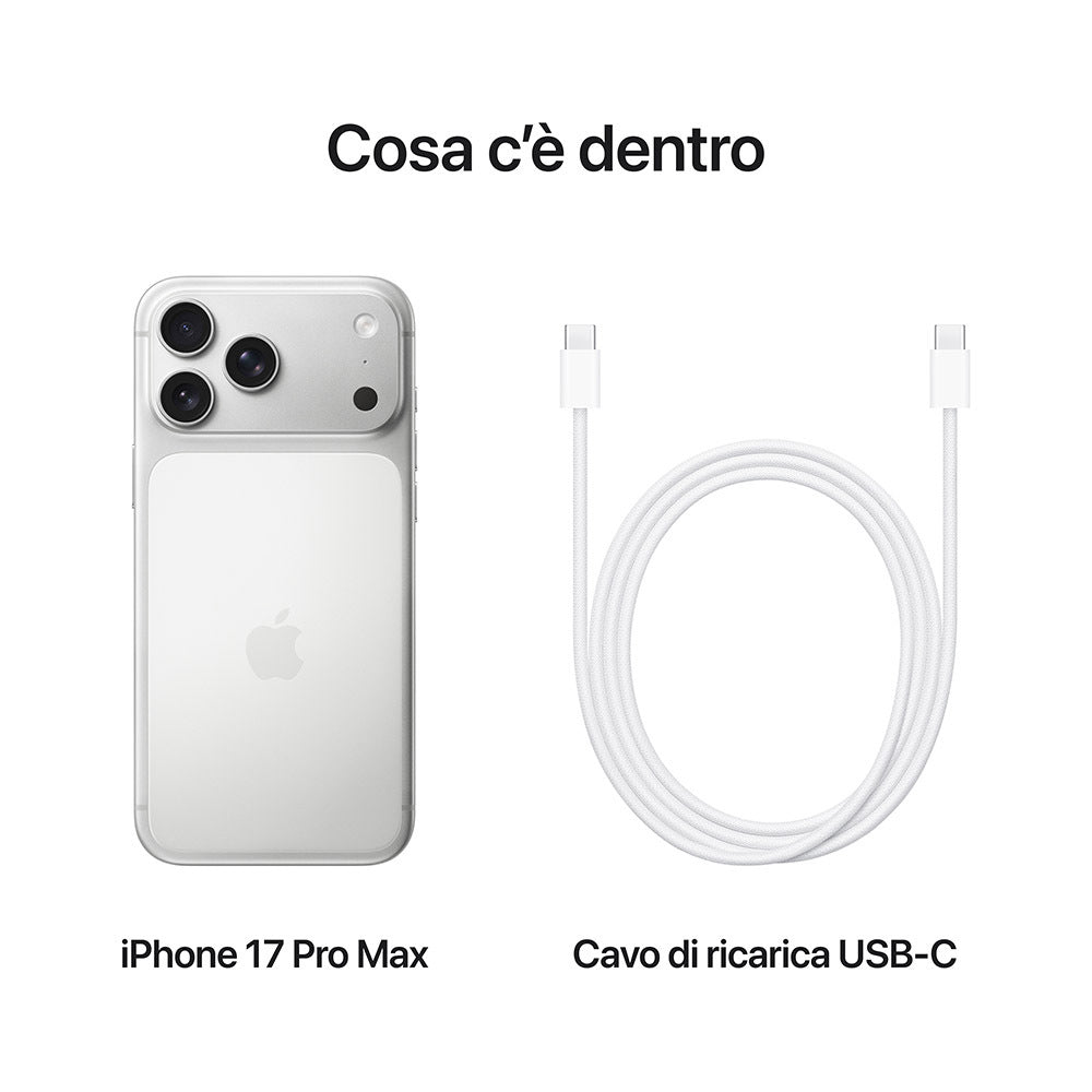 iPhone 17 Pro Max (6,9") – Chip A19 Pro, Fotocamere 48MP, Design Unibody in Alluminio Silver