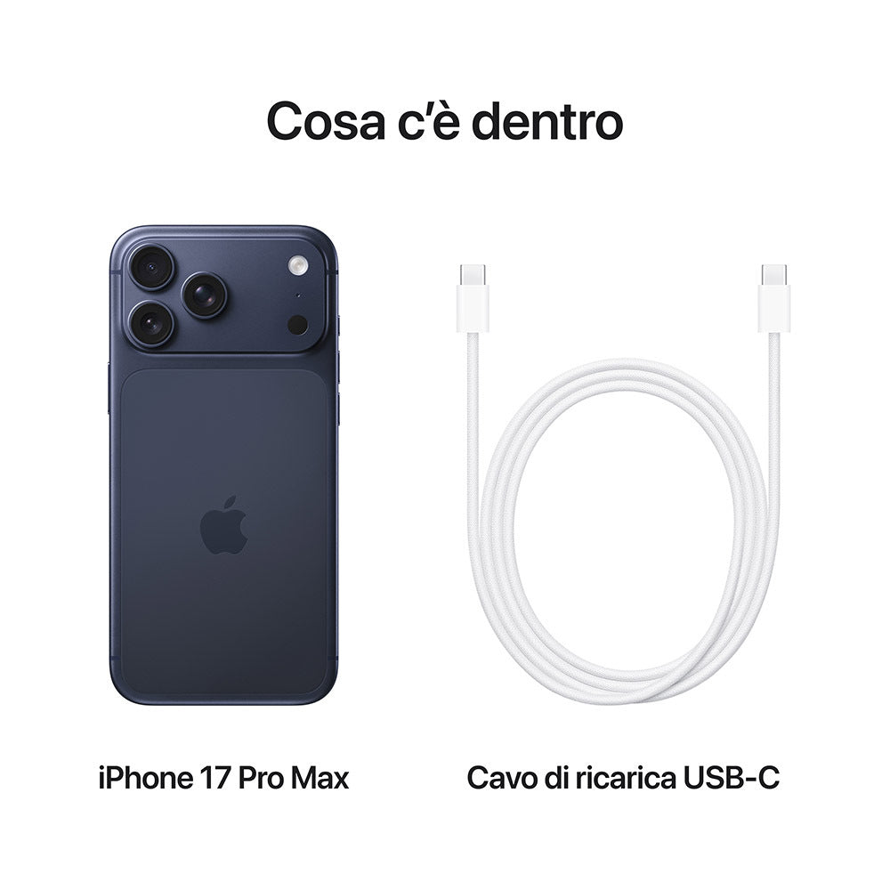 iPhone 17 Pro Max (6,9") – Chip A19 Pro, Fotocamere 48MP, Design Unibody in Alluminio Deep Blue