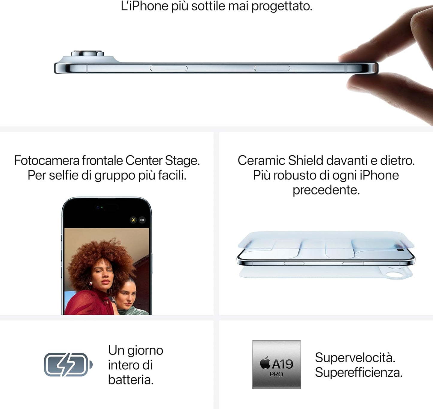 iPhone Air – 5,6 mm, Chip A19 Pro, Design in Titanio Sky Blue
