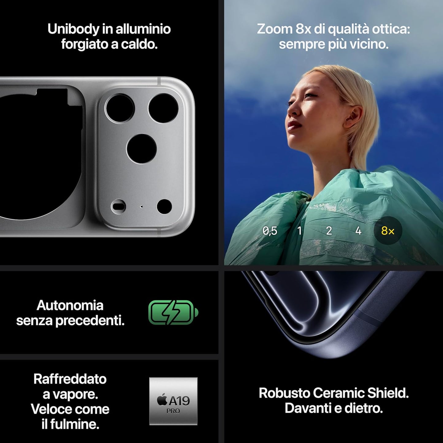 iPhone 17 Pro (6,3") – Chip A19 Pro, Design Unibody, Fotocamere 48MP Silver