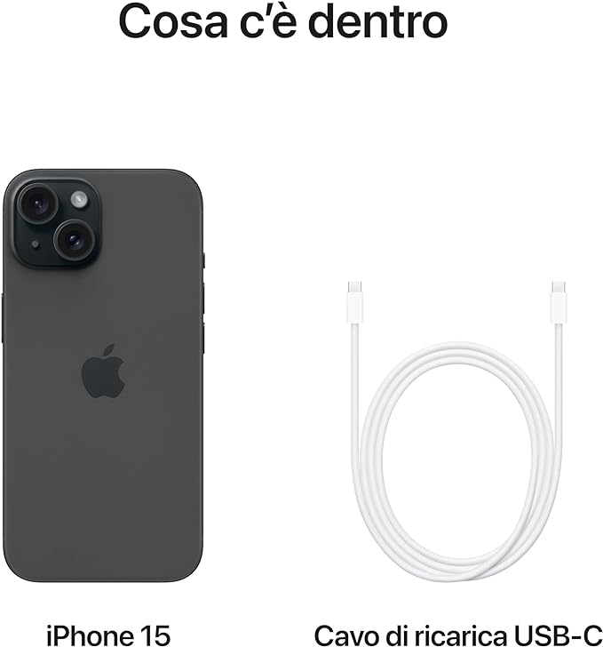 Apple iPhone 15 Smartphone 5G con chip A16, Fotocamera Avanzata – Nero [Versione Europea]