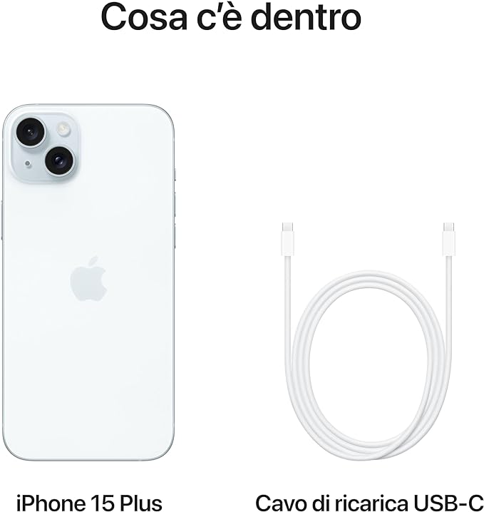 Apple iPhone 15 Plus Smartphone 5G con chip A16, Fotocamera Avanzata – Azzurro [Versione italiana]
