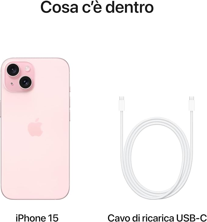 Apple iPhone 15 Smartphone 5G con chip A16, Fotocamera Avanzata – Rosa